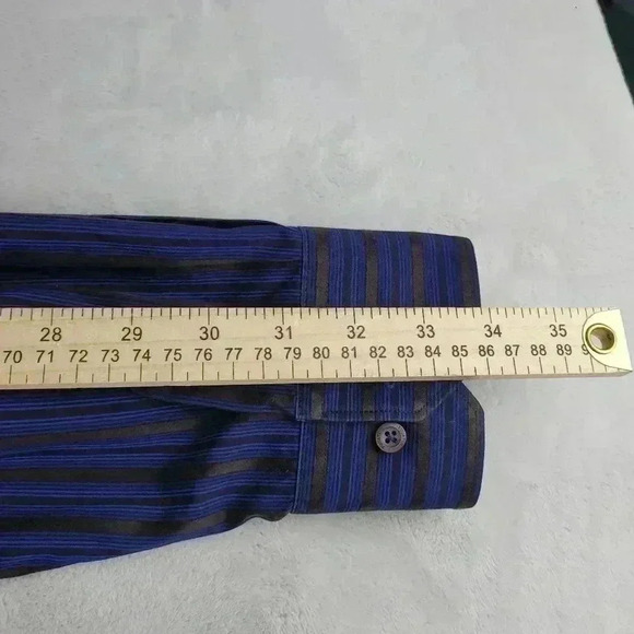 Bugatchi Shaped Fit Flip Cuff Button Up Shirt Men's Size XXL Purple Striped - Picture 7 of 8